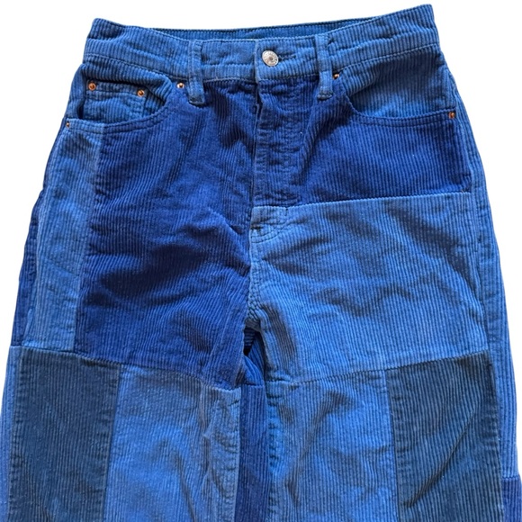 PacSun Blue Corduroy Patchwork Baggy Jeans Size 27 High Rise 32” Inseam Wide Leg - Picture 3 of 10